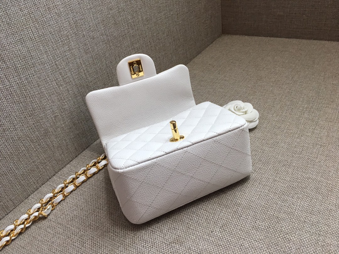 Mini Classic Flap Caviar Bag A01115 White/Gold